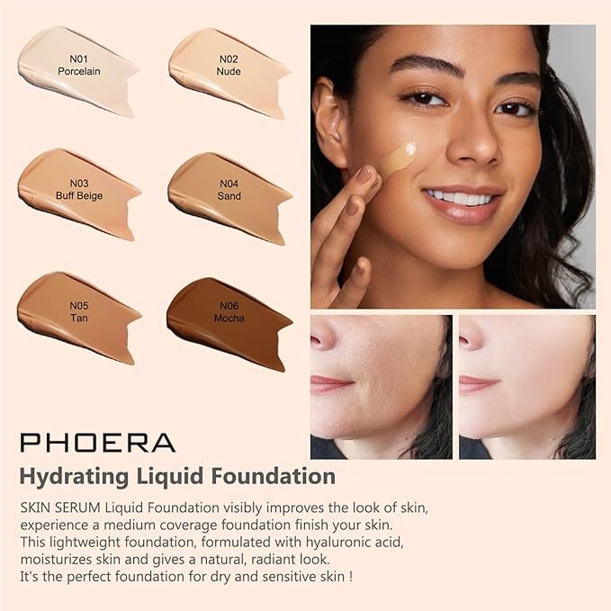 2024 New PHOERA Foundation Makeup for Mature Skin, Wrinkles Matte Natural Finish for a Flawless Complexion (N02 Nude)-GlimoraGlow