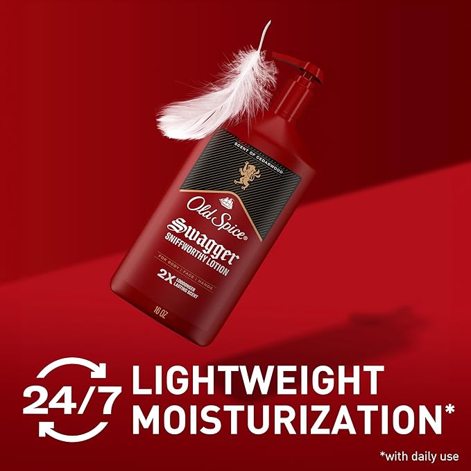 Old Spice Hand, Face & Body Lotion for Men, 24/7 Lightweight Moisturization with Amazing Scent, Instant Absorption, For All Skin Types, Swagger with Cedarwood Scent, 16 oz-GlimoraGlow