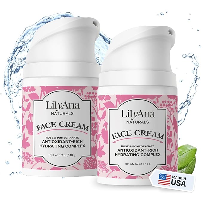 LilyAna Naturals Face and Neck Moisturizer for Women and Men - Moisturizer Face and Neck Cream for Dry Skin and Dark Spot Brightening - Rose and Pomegranate Extracts - 1.7oz (Pack of 2)-GlimoraGlow