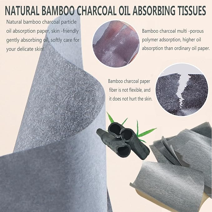 Natural Bamboo Charcoal Facial Oil Blotting Paper,100pcs Oil Blotting Sheets with Portable Mirror & Makeup Puff for Oily Face Skin,Oil Control Film Easy Take Out Handy Friendly Oil Absorbing Tissues-GlimoraGlow