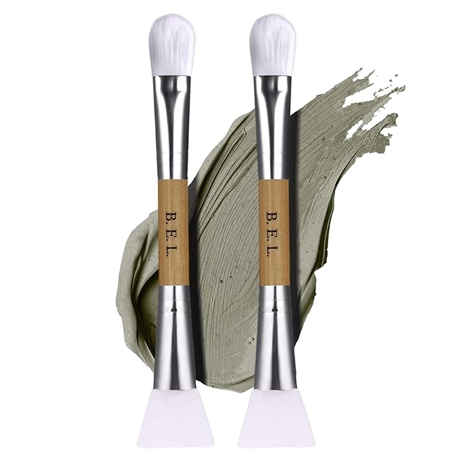 Bare Essentials Living - Clay Face Mask Brush (2 Pack, Bamboo) Dual Soft Silicone Face Mask Applicator Brush Tool, Great Facial Essentials, Moisturizer Applicator & Skincare Brush for Facials-GlimoraGlow