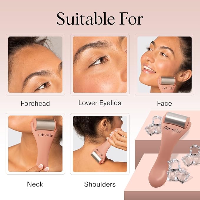 Kitsch Ice Roller for Face – Stainless Steel Face Ice Roller to Reduce Puffiness, Redness & Headaches – Cooling Facial Roller for Skin Care, Irritation Relief & Spa-Like Experience at Home - Pink-GlimoraGlow