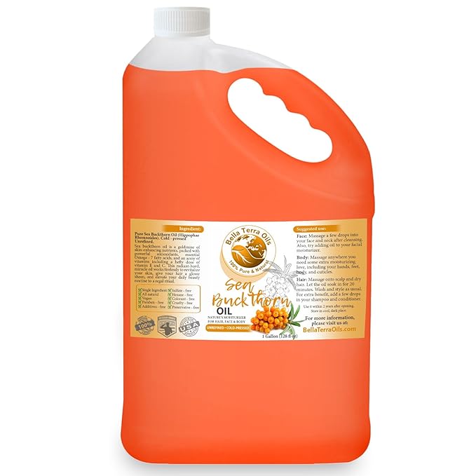 Bella Terra Oils Pure Sea Buckthorn Oil – 1gallon, Enhances Hair and Skin Appearance, Rich in Nutrients, Non-Greasy, Quick Absorbing-GlimoraGlow
