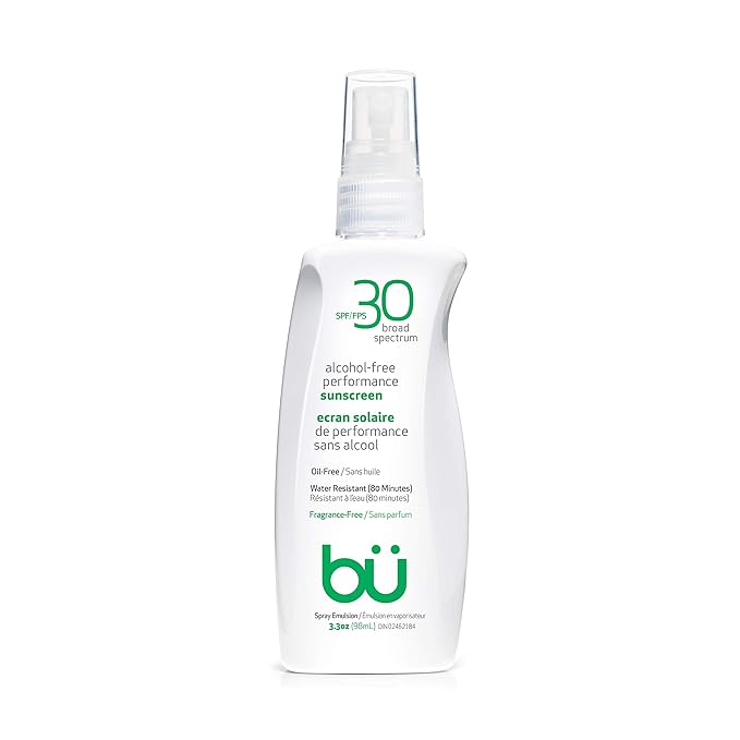 BU SPF 30 Sunscreen Spray for Face and Body, Fragrance Free, TSA Travel Size Sunscreen, Clear, Non Greasy, Water Resistant, for Sensitive Skin, 3.3 oz (3 Pack)-GlimoraGlow