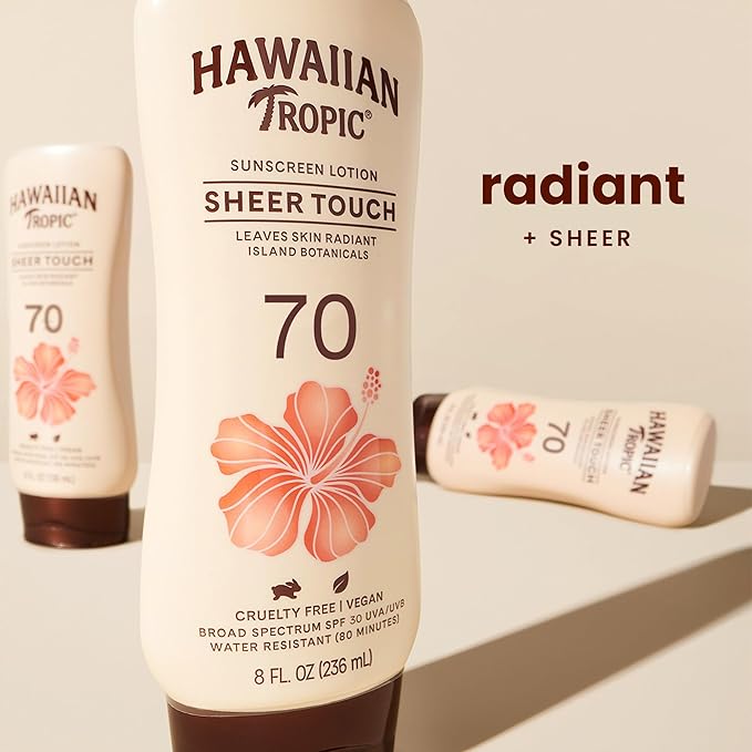 Hawaiian Tropic Sheer Touch Lotion Sunscreen SPF 70, 8oz | Broad Spectrum, Oxybenzone-Free, Sunblock Lotion, Hawaiian Tropic Sunscreen SPF 70, 8oz-GlimoraGlow