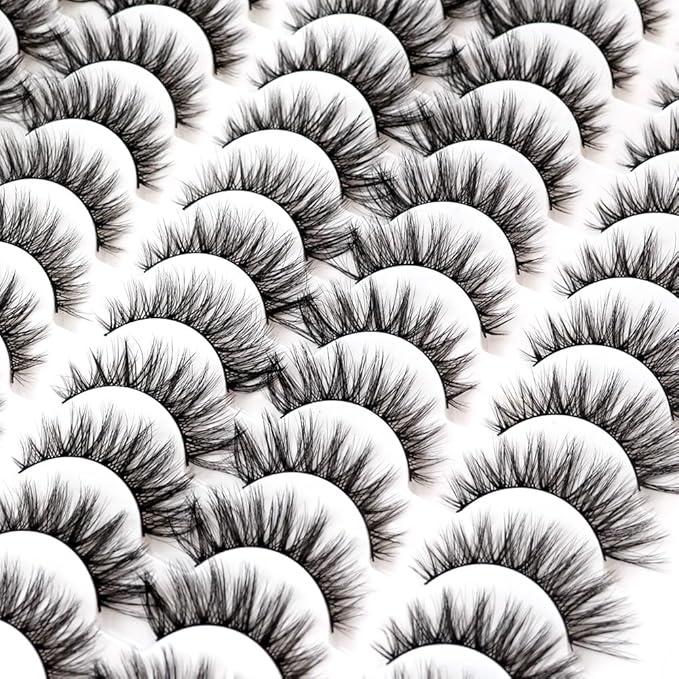False Eyelashes 48 Pairs Faux Mink Lashes 14mm Wispy Lashes 3D Fluffy Cat Eye Lashes Pack Bulk Wholesale Strip Lashes(style 48-042)-GlimoraGlow