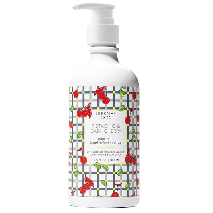 Beekman 1802 Pistachio & Dark Cherry Goat Milk Body Lotion- Scented - 12.5 oz - Hydrating & Deeply Moisturizing - With Shea Butter & Jojoba Seed Oil - Good for Sensitive Skin - Cruelty Free-GlimoraGlow