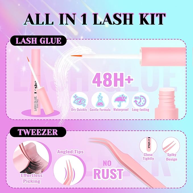Losha Lashes Fluffy False Eyelashes 5D Volume Eye Lashes Kit with Lash Glue and Lash Tweezers 14 Pairs Vegan Fake Eyelashes Soft Faux Mink Lashes Pack (Thrives)-GlimoraGlow