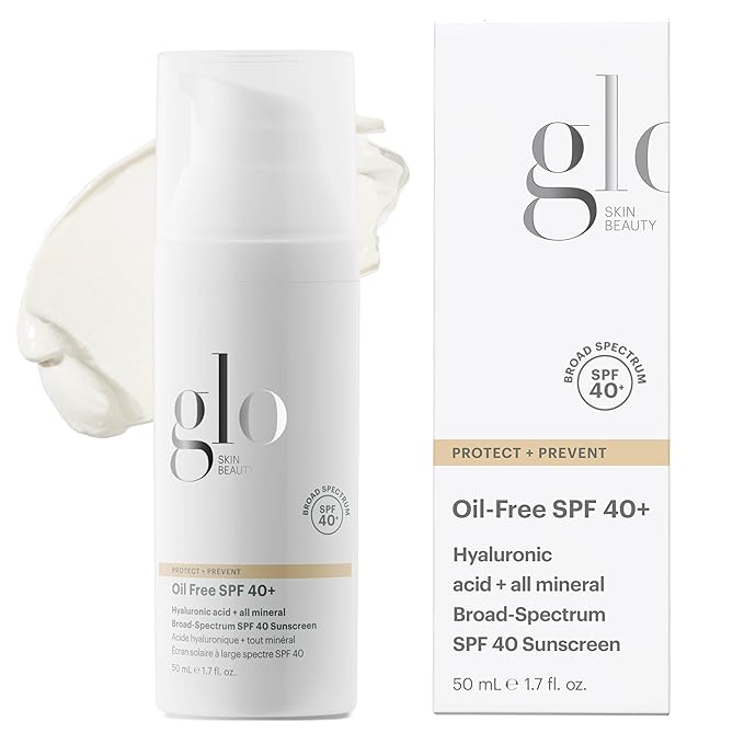 Glo Skin Beauty Oil Free SPF 40+ Hyaluronic Acid Infused All Mineral Sunscreen - Protect Against Sun Damage & Aging Environmental Skin Stressors - Weightless, Invisible Finish-GlimoraGlow