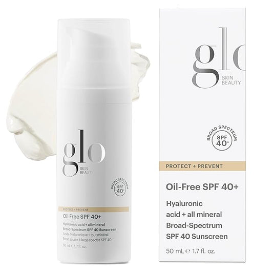 Glo Skin Beauty Oil Free SPF 40+ Hyaluronic Acid Infused All Mineral Sunscreen - Protect Against Sun Damage & Aging Environmental Skin Stressors - Weightless, Invisible Finish-GlimoraGlow
