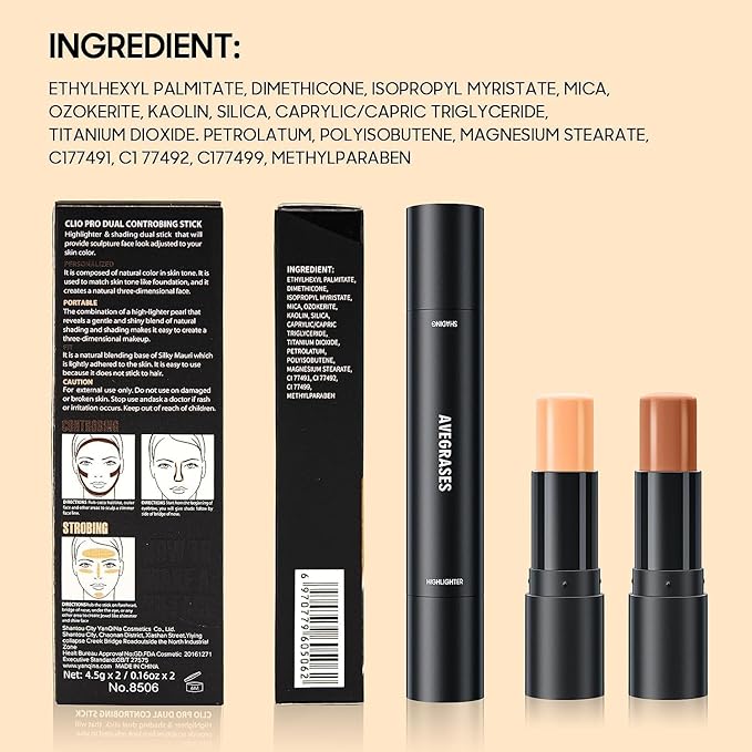 2023 Upgrade Contour Stick, 2 Colors Double-end Contour Highlighter Stick Contour Stick Face Highlighter Contour Makeup Contouring Sticks Cream Concealer (Lotus, Light Brown)-GlimoraGlow