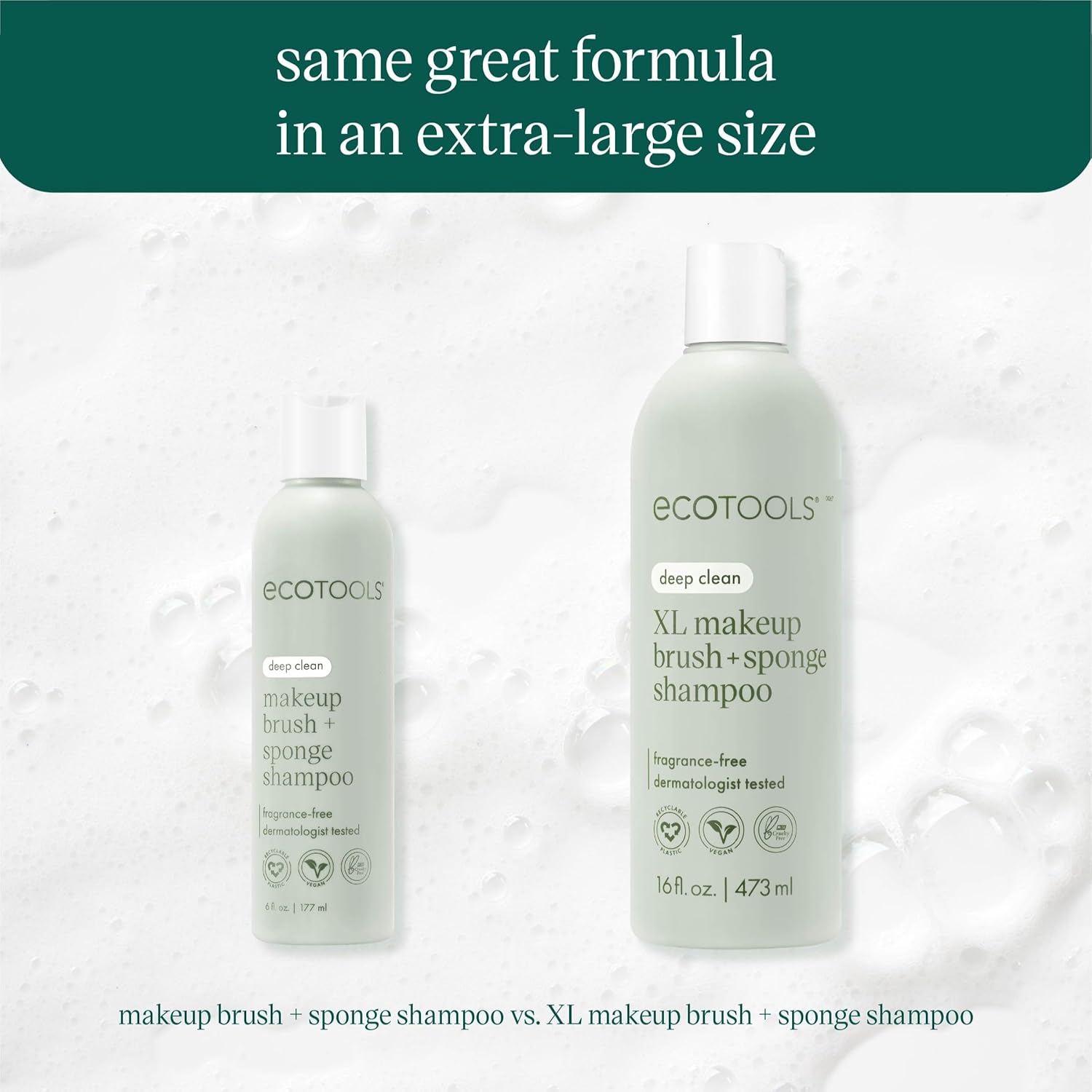 EcoTools XL Makeup Brush + Sponge Shampoo, Removes Makeup, Dirt, & Impurities From Makeup Brushes & Makeup Blending Sponges, Fragrance-Free, Vegan, & Cruelty-Free 16 fl. oz./473 ml, 1 Count, Clear-GlimoraGlow