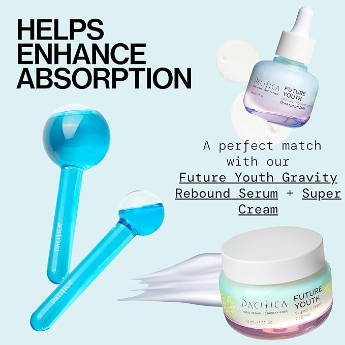 Pacifica Ice Roller Cryo Globes – Cooling Glass Facial Massager for Face, Eyes & Neck – Cold Therapy Beauty Tool for Puffy Eyes, Dark Circles, Redness, Wrinkles – Skin Care Gift for Women & Men-GlimoraGlow