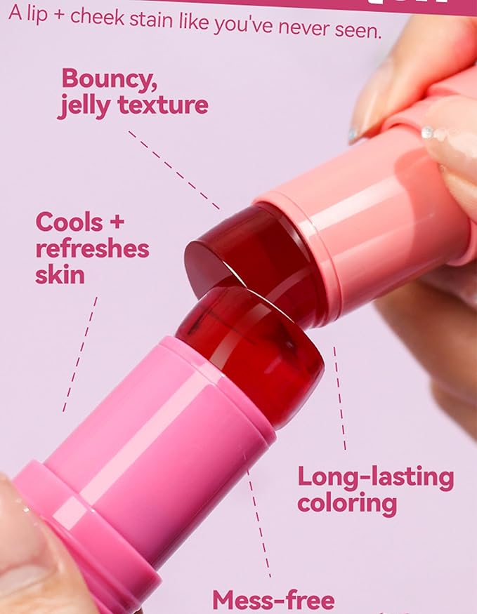 Jelly Blush Stick, Water Jelly Tint Makeup, Sheer Lip & Cheek Tint Stain - Buildable Lightweight Finish, Moisturizing Waterproof Long Lasting Water Tint Lip Stain Makeup-GlimoraGlow