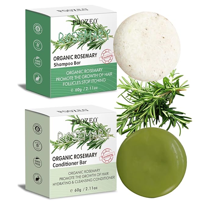 2 Pack Rosemary Shampoo Conditoner Bar Set,Thinning Hair-Volume Shampoo & Conditioner Bar for Men and Women,Hair Thickening & Regrowth Treatment,Hair Growth Soap for Anti-Hair Loss-GlimoraGlow