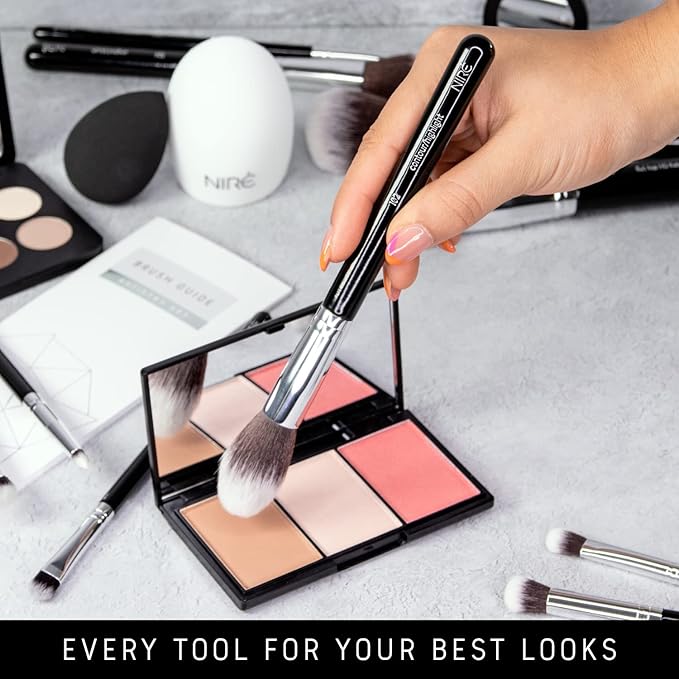 Niré Beauty 15piece Award Winning Professional Makeup Brush Set: Vegan Makeup Brushes with Case, Makeup Sponge, Brush Cleaner, Guide, Gift Box-GlimoraGlow