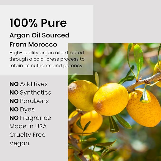 Argan Oil 100% Pure Moroccan Cold-Pressed Face, Body and Hair Lightweight Oil for Moisturizing, Hydrating & Skin Nourishment, 1 oz-GlimoraGlow