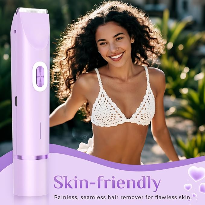 2025 New 2-in-1 Electric Bikini Trimmer for Women - Dual Head Electric Razor,Waterproof Painless Bikini Shaver, Pubic Hair Trimmer for Private Area & Body Hair, Purple-GlimoraGlow