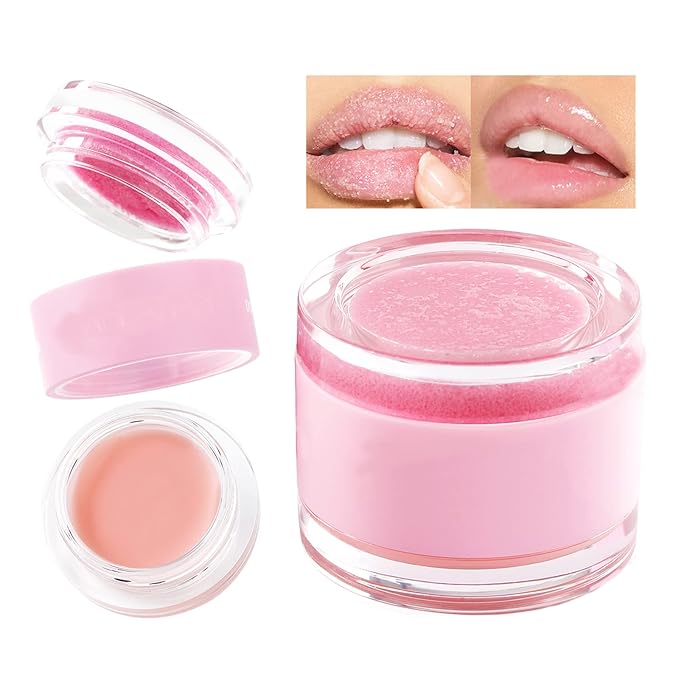 2 In 1 Lip Care Set - Lip Sleep Mask & Lip Scrub - Lip Wrinkles Improve - Cracked Lip Lipstick & Moisturizing Cream - Night Exfoliation Improve Dry and Peeling Lips - Suitable for All Skin Lip Primer-GlimoraGlow