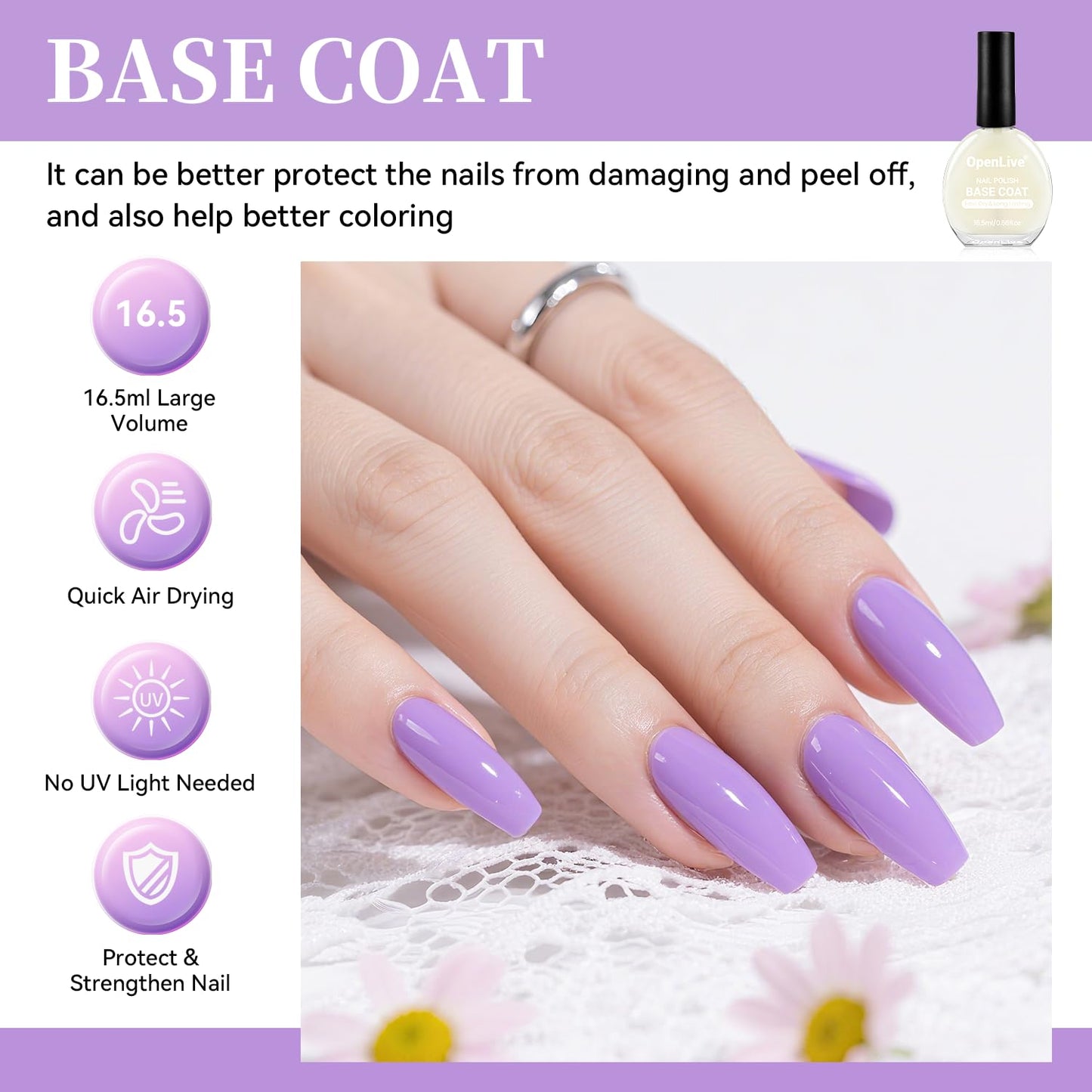 16.5ml Base Coat Nail Polish, Quick Dry Large Volume Base Coat, Color Lock Strengthen Nails for Women Salon DIY Nail Art-GlimoraGlow