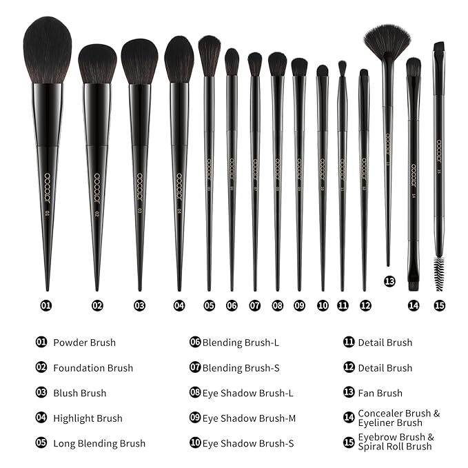 Docolor Makeup Brushes 15Pcs Obsidian Makeup Brush Set Premium Synthetic Powder Kabuki Foundation Contour Blush Concealer Eye Shadow Blending Eyeliner Crease Eyebrow Make Up Brush Kit-GlimoraGlow
