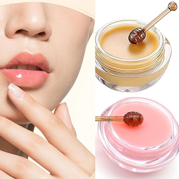 2 Pcs Lip Balm Honey Pot Lip Treatment Overnight Lip Sleeping Balm Strawberry Honey Pot lip Mask Moisturizing Exfoliating Prevent Dry & Cracked Diluting Lip Lines (Honey & Strawberry)-GlimoraGlow