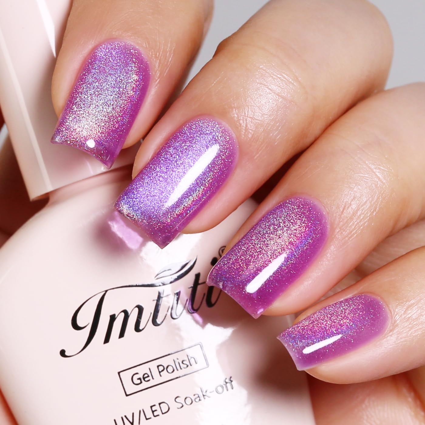 Imtiti Cat Eye Gel Nail Polish, Purple Rainbow Holographic Magnetic Gel Polish With Magnet Glittery Iridescent Galaxy Nail Gel Polish Spring Summer Gel Polish Kit Soak Off UV Led 10ML-GlimoraGlow