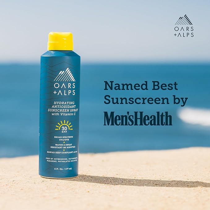 Oars + Alps Hydrating SPF 30 Sunscreen Spray, Naturally Derived Skin Care Infused with Vitamin C and Antioxidants, Water and Sweat Resistant, 6 Oz, 1 Pack-GlimoraGlow