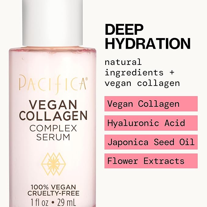 Pacifica Vegan Collagen Complex Face Serum Anti Aging Hydrating Serum w/Hyaluronic Acid for Plumping & Firming Collagen Boosting Facial Serum for Fine Lines & Wrinkles Clean Dermatologist Tested-GlimoraGlow