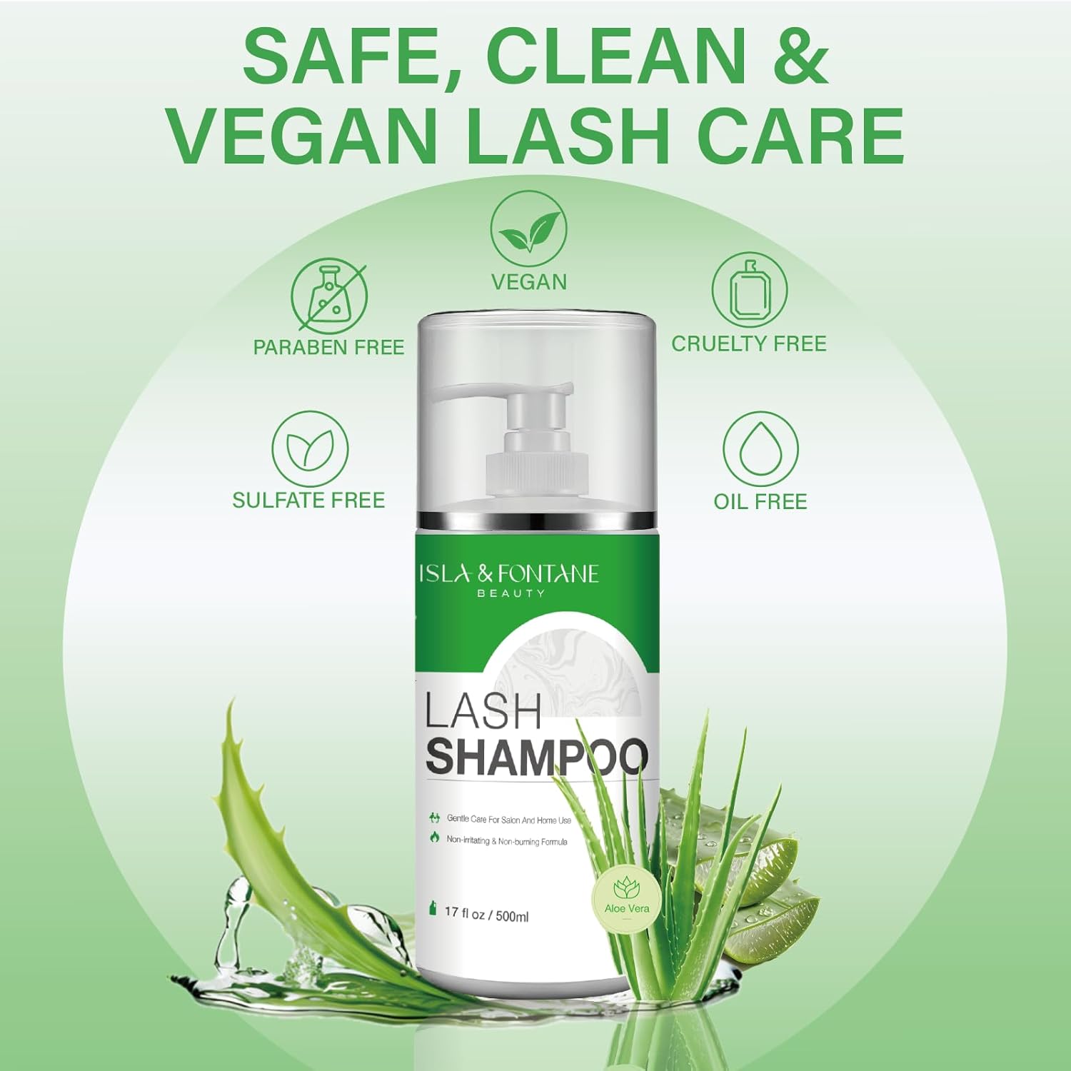 Isla & Fontane Lash Shampoo Bulk – Multi-Scent Series – 17 fl oz / 500ml | Gentle Eyelash Cleanser for Lash Extensions | Non-Irritating | Professional Lash Bath Foam For Salon And Home Use (Aloe Vera)-GlimoraGlow