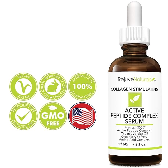 Peptide Complex Serum with Matrixyl 3000 (2 oz, Double-Sized) Minimizes Look of Fine Lines & Deep Wrinkles, Crow's Feet, Crepey Skin. Lightweight Anti Aging Moisturizer for Face & Neck-GlimoraGlow