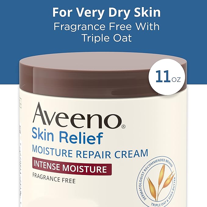 Aveeno Skin Relief Intense Moisture Repair Body Cream with Triple Oat & Shea Butter Formula, Helps Relieve & Restore Extra-Dry Skin with Long-Lasting Moisture, Fragrance-Free, 11 oz-GlimoraGlow