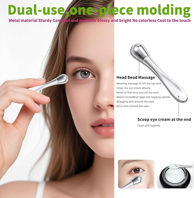 Stainless Steel GuaSha Tool & Eye Cream Applicator Facial Tools, Metal Detail Guasha for Face Neck, Eye Massager Tool, Lymphatic Drainage Face Massage Tool, Skin Care Gift-GlimoraGlow