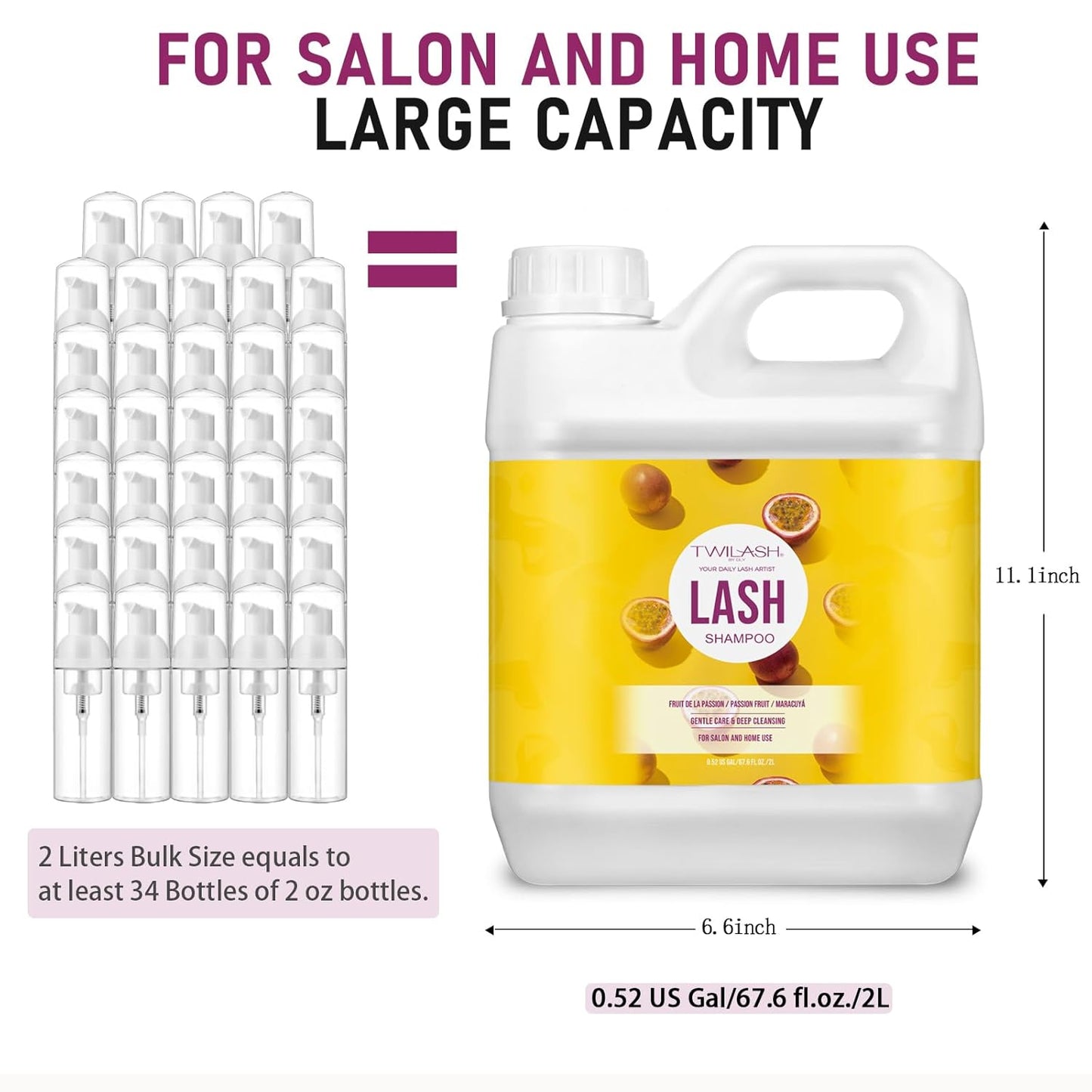 Lash Shampoo Bulk, Eyelash Cleanser for Extensions 2 Liters, Non-irritating or Burning Eyelid Foaming Cleanser for Professional Salon and Home Use (Passion Fruit-2L)-GlimoraGlow