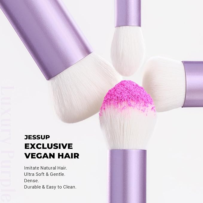 Jessup Makeup Brushes Set 4pcs Face Kabuki Brush for Foundation Contour Powder Blush Bronzer and Highlighter, Premium Synthetic Fiber Cruelty-Free, Luxury Purple T517-GlimoraGlow