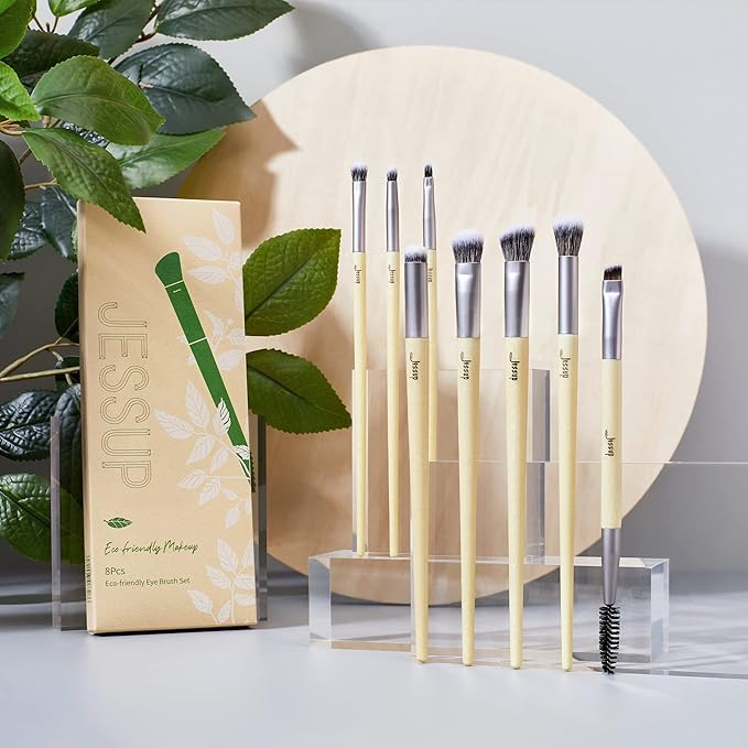 Jessup Eyeshadow Brush Set 8pcs Eye Makeup Brushes Premium Cruelty-Free Eyeshadow Blending Concealer Eyebrow Eyeliner Spoolie Brush Kit T328-GlimoraGlow