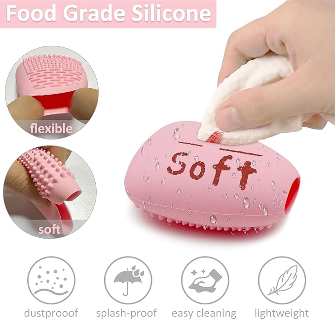 Silicone Travel Make-up Brush Holder with Cleaner Mat Pad, Organizer Case Covers for Foundation Eye Lip Brushes Storage Cleaning, Gift for Women Girl-friend Mother Wife, 3-Pcs Large + 5 Small, Pink-GlimoraGlow