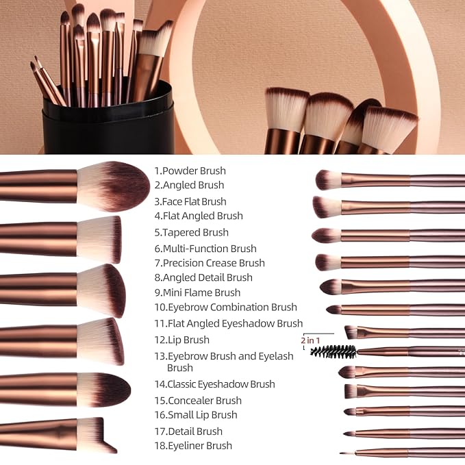 BS-MALL Makeup Brush Set 18 Pcs Premium Synthetic Foundation Powder Concealers Eye shadows Blush Makeup Brushes with black case (B-Brown)-GlimoraGlow