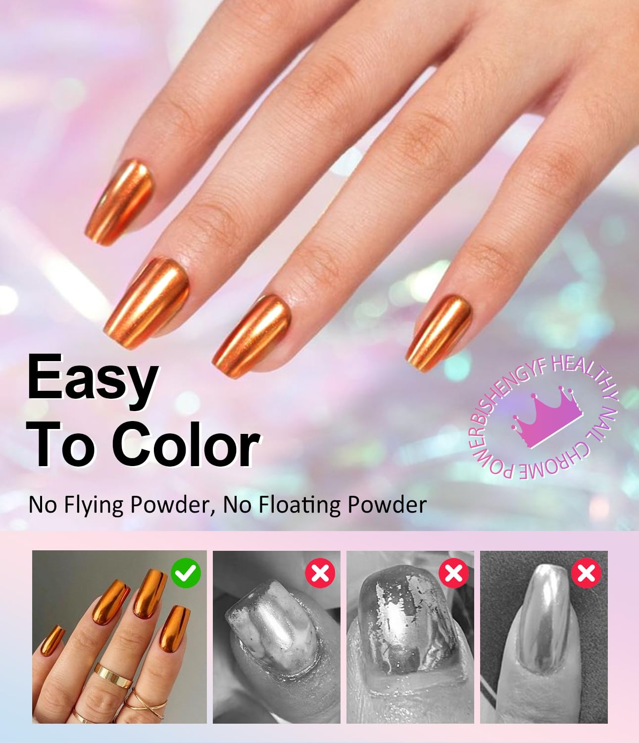 2 PCS Chrome Nail Powder：Mirror Effect Copper Chrome Nail Powder,Metallic Mirror Orange Chrome Nail Powder Decoration for DIY Nail Art,Bronze Pigment Holo Chrome Powder-GlimoraGlow