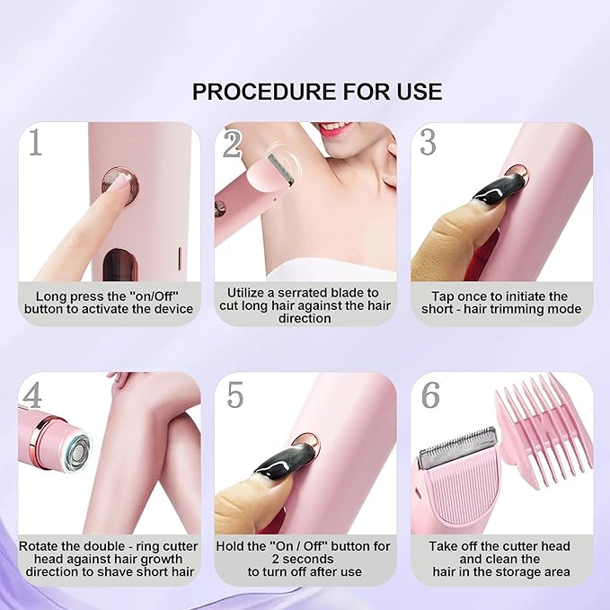 2025 Upgraded Bikini Trimmer for Women & 2 in 1 Dermave Bikini Shaver with LCD Display, Dual Head Cordless Electric Shaver, IPX7 Waterproof Wet/Dry Body Hair Trimmer for Face Body Intimate Areas,Pink-GlimoraGlow