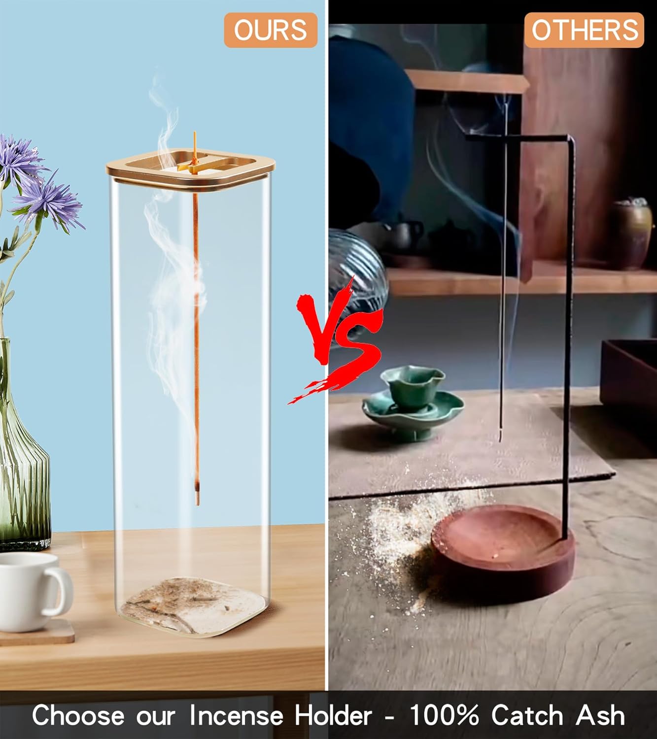 Insence-Stick Holder [Anti-Ash Flying], Modern Incense Burner Holder with Removable Glass Ash Catcher, for Home Decor Yoga Meditation-GlimoraGlow