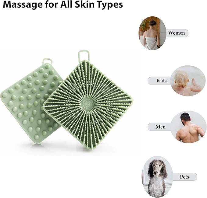 2 PC Silicone Exfoliating Body Scrubber, Silicone Body Shampoo Brush, Soft Silicone Loofah for Sensitive Skin, Shower Silicone Hair Scalp Massager, Easy to Clean, Lather Well(Black&Green)-GlimoraGlow