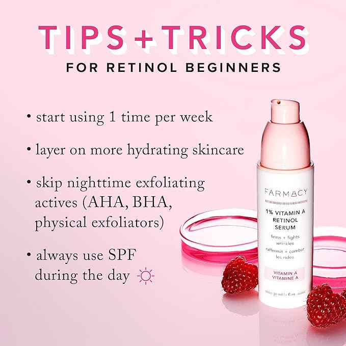 Farmacy Retinol Serum for Face - 1% Vitamin A Anti Aging - Resurfacing Wrinkle Formulated with Encapsulated Retinol + Ceramide NP to Prevent Moisture Loss + Replenish Skin Barrier (30ml)-GlimoraGlow