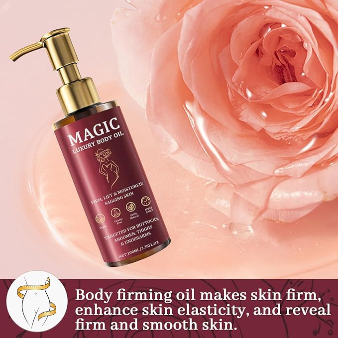 Magic Body Firming Oil, Luxury Body Oil for Crepe Skin, Tightening & Hydrating Body Oil After Shower with Vitamin E and Rosehip, Non-Greasy Body Serum Oil for Thighs, Arms, Chest, 100ML / 3.38 Fl Oz-GlimoraGlow