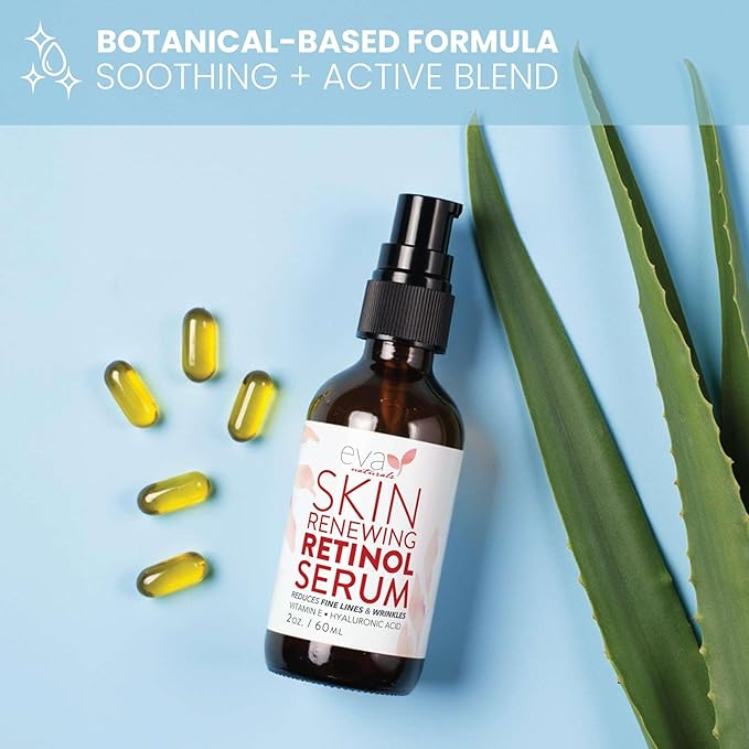 Eva Naturals Retinol Serum for Face – Anti Aging Night Serum with Hyaluronic Acid, Vitamin E, Witch Hazel, Aloe – Wrinkle Moisturizer, Dark Spot Corrector, Acne Scar Treatment, Skin Brightening – 2oz-GlimoraGlow