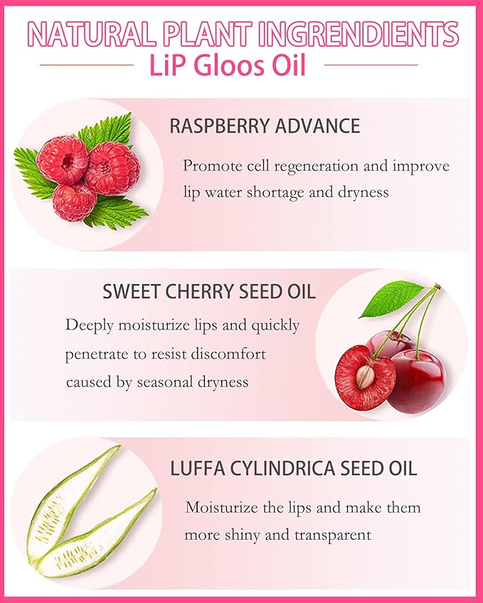 Hydrating Plumping Lip Glow Oil,Shine Tinted Lip Gloss,Glow Reviver Lip Oil,Long Lasting Moisturizing Clear Lip Plumper Oil Tint for Lip Care Dry Lips,Women's Day Makeup Gift ( (#007 Raspberry Red)-GlimoraGlow