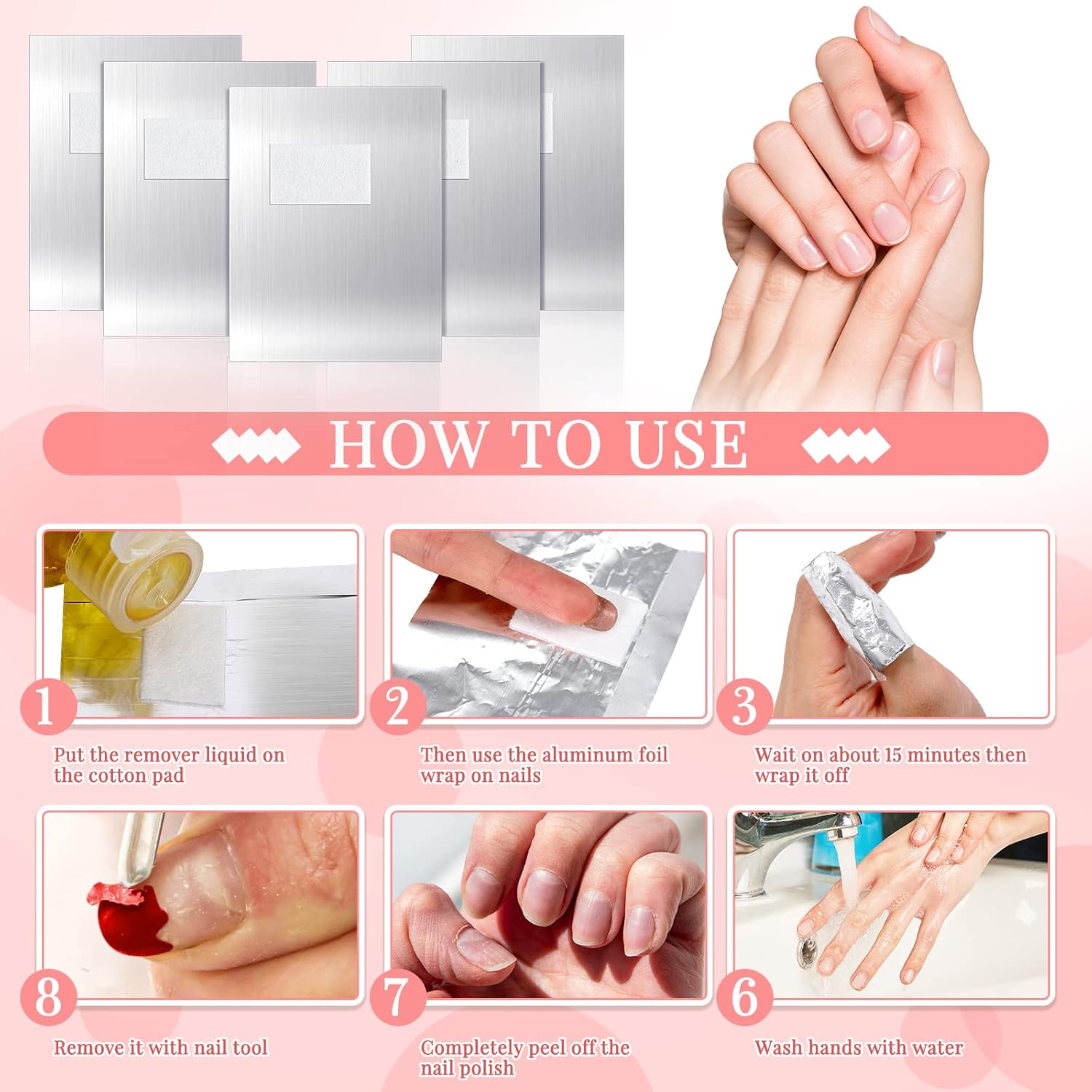 1000 Pcs Polish Remover Foil Wraps with Pre Attached Lint Pad for Removing, Silver-GlimoraGlow