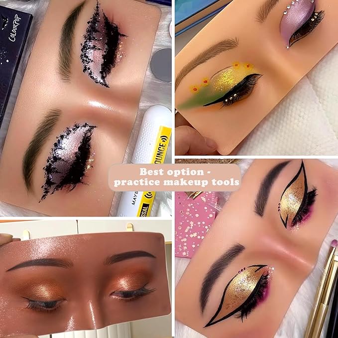 Mannequin Face for Makeup Practice, Makeup Practice Face Board with Makeup Brushes Rhinestones Sticker, Silicone Makeup Mannequin Face for Makeup Artist Supplies(Wheat colored)-GlimoraGlow