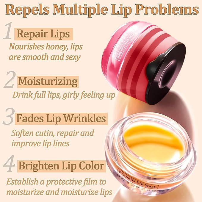 2 PCS Lip Balm Honey Pot, Honey & Strawberry Lip Sleeping Mask Vitamin E & Moisturizing Propolis Lip Balm with Stick, Prevention Dry and Cracked Lip Scrubs Exfoliator Lip Wrinkle-GlimoraGlow