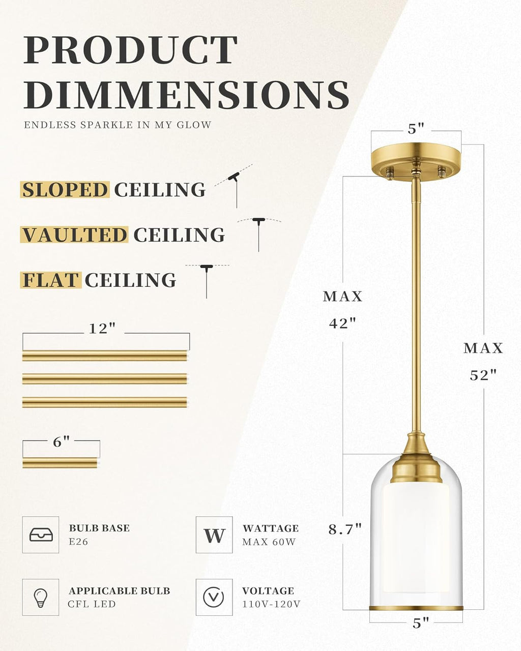 LIROUVET Gold Pendant Lights Kitchen Island - Dual Glass Pendant Light, 1-Light Hanging Light with Clear and Milk Glass, Vintage Pendant Light Fixtures for Kitchen, Dining Room, PL02BR